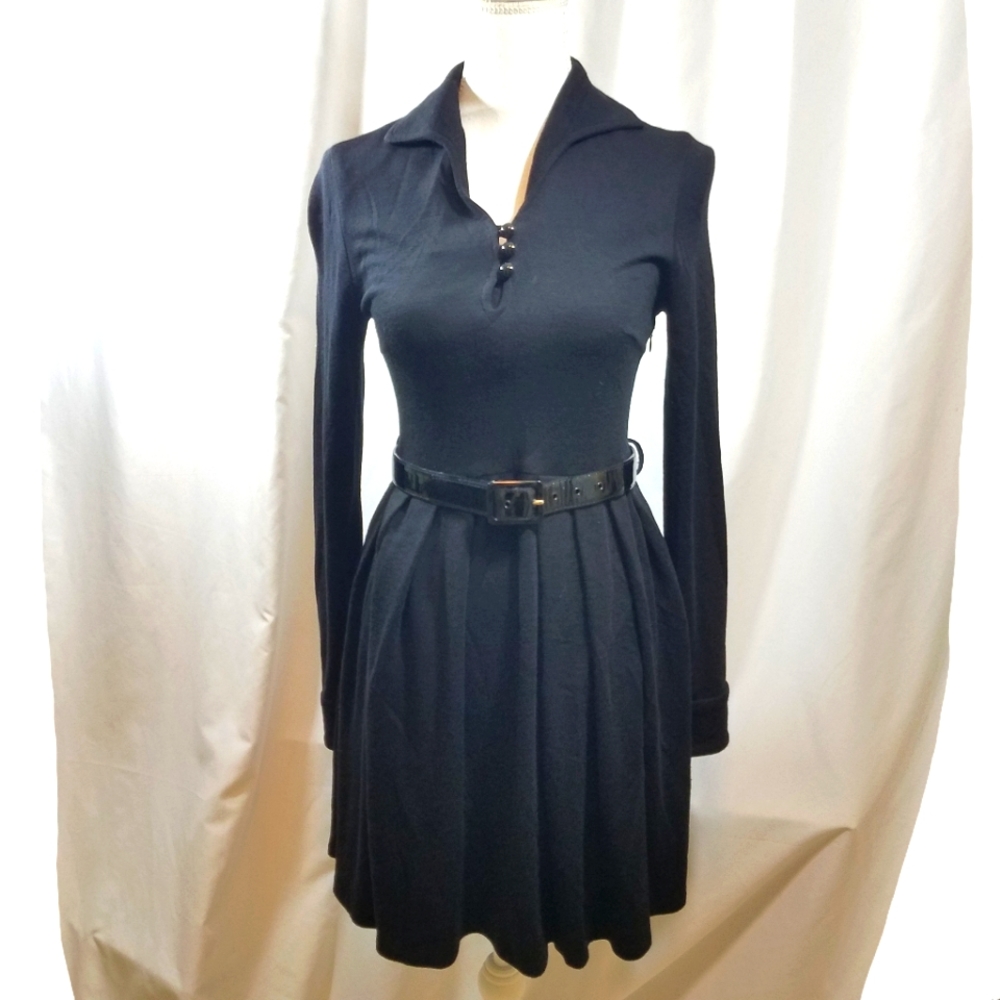 Milly New York Black Wool Pleated Dress S